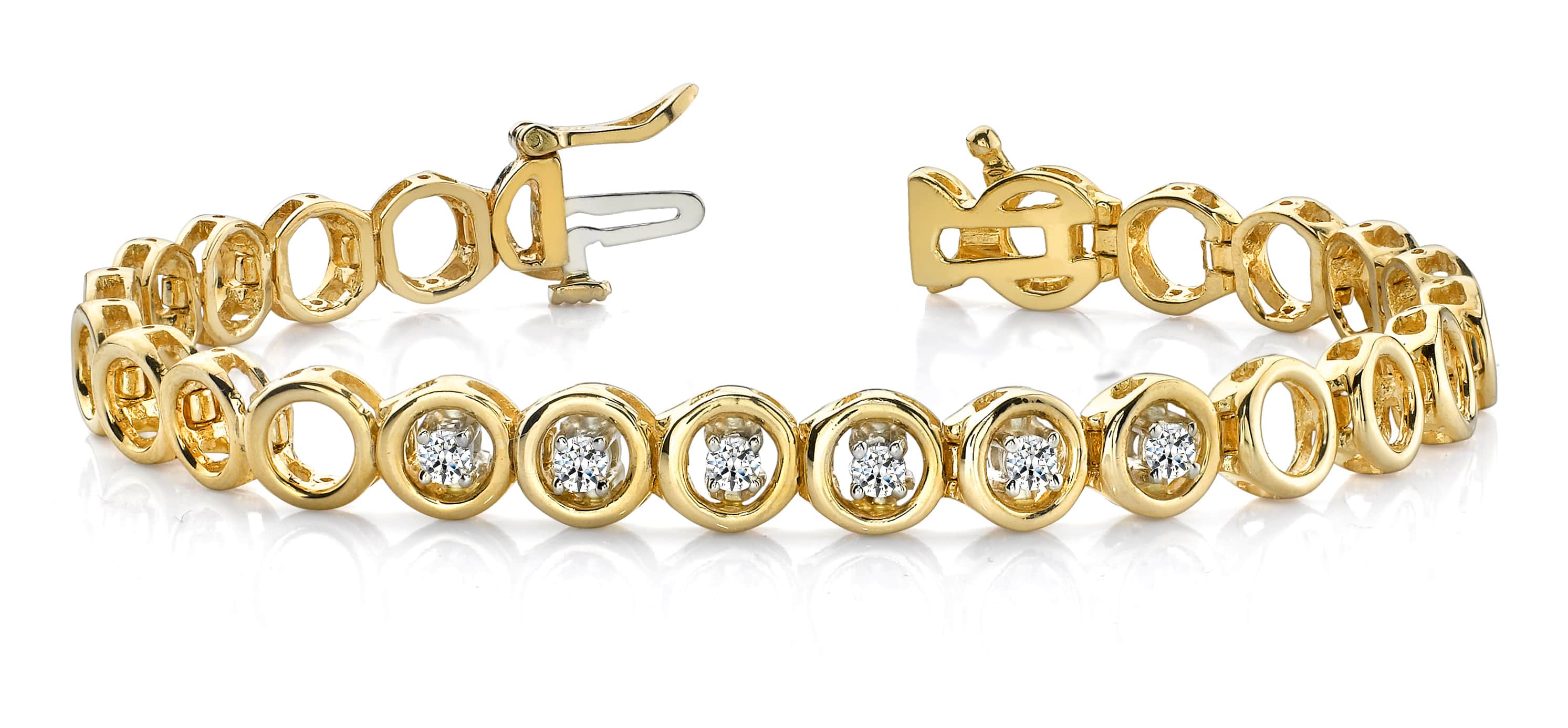 14K Two Tone Gold Circle Link Lab Grown Diamond Bracelet