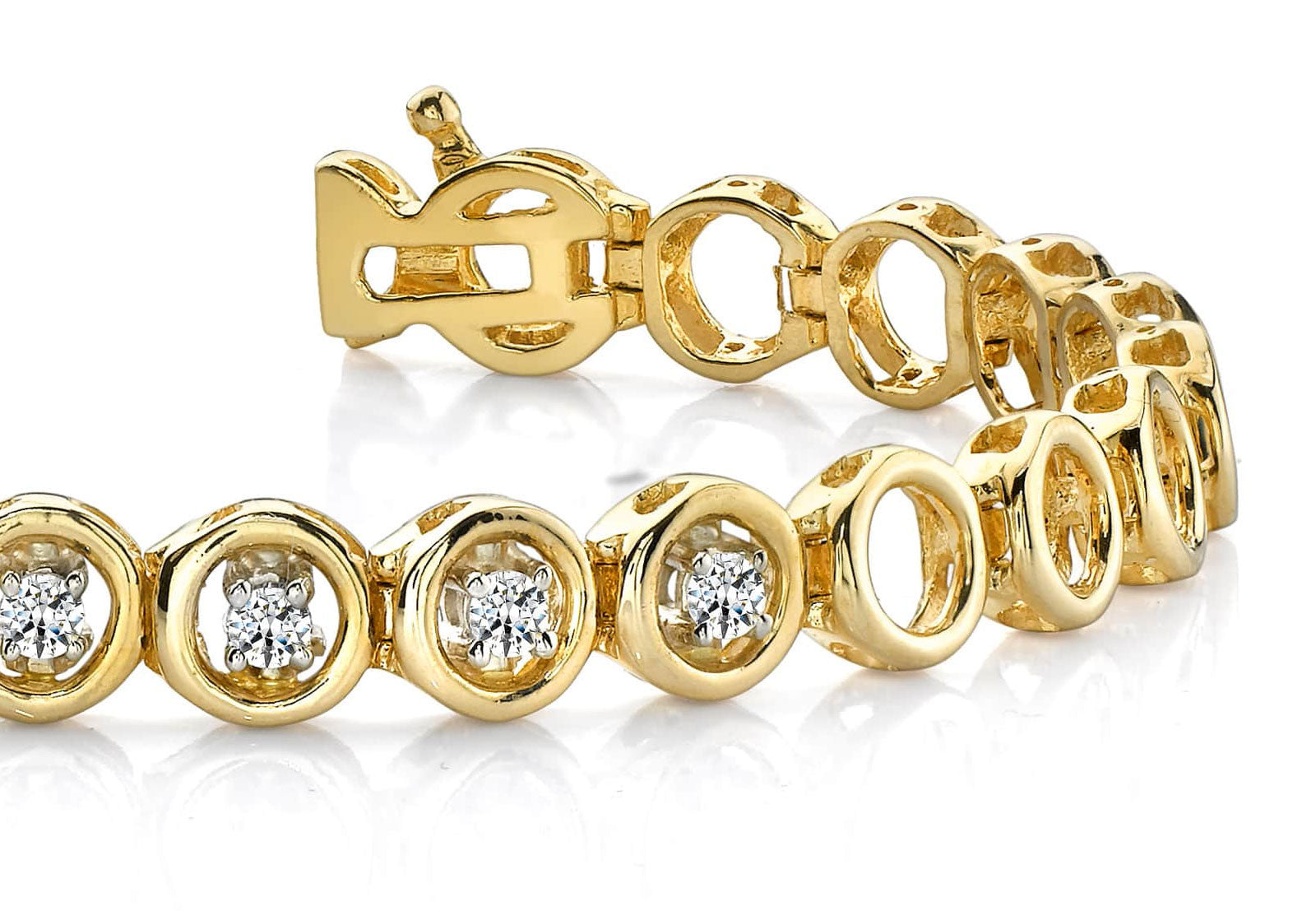 14K Two Tone Gold Circle Link Lab Grown Diamond Bracelet
