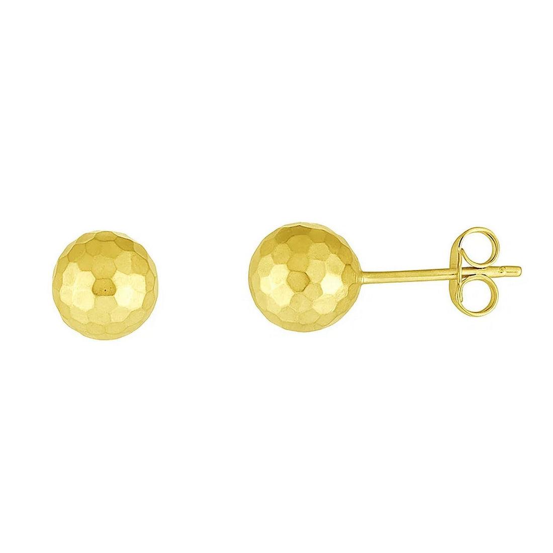 14k Yellow Gold Ball Earrings with Faceted Texture(7mm) for Women | Yene Store