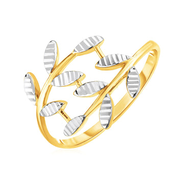 14k Two Tone Gold Crossover Ring with Textured Leaves(1.50 mm) for Women | Yene Store
