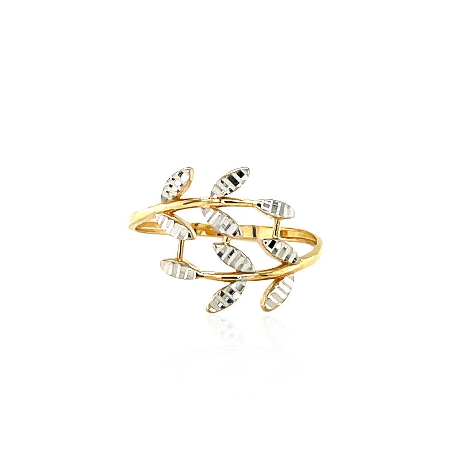 14k Two Tone Gold Crossover Ring with Textured Leaves(1.50 mm) for Women | Yene Store