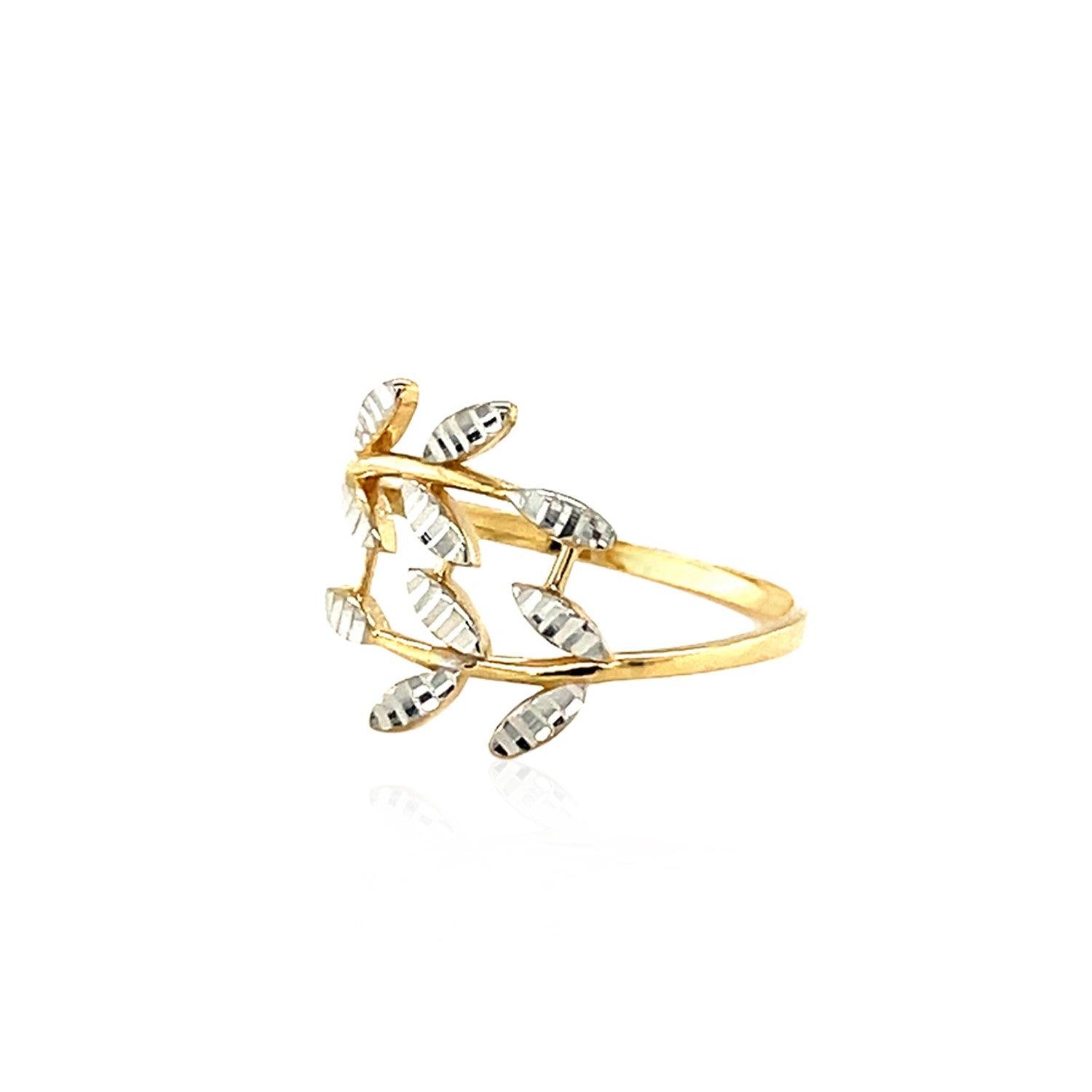 14k Two Tone Gold Crossover Ring with Textured Leaves(1.50 mm) for Women | Yene Store
