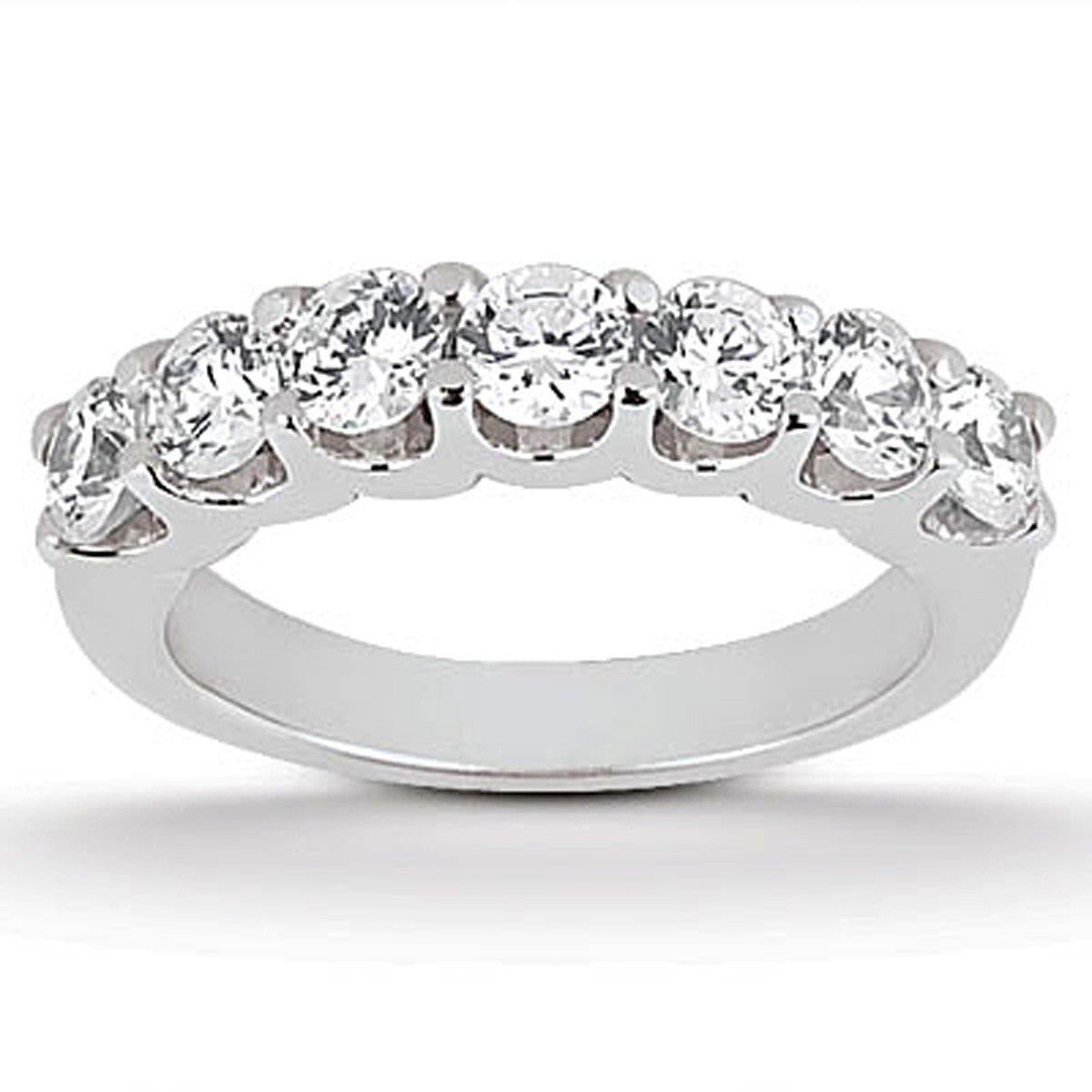14k White Gold Diamond Scalloped Shared U Prong Setting Wedding Ring Band for Women | Yene Store