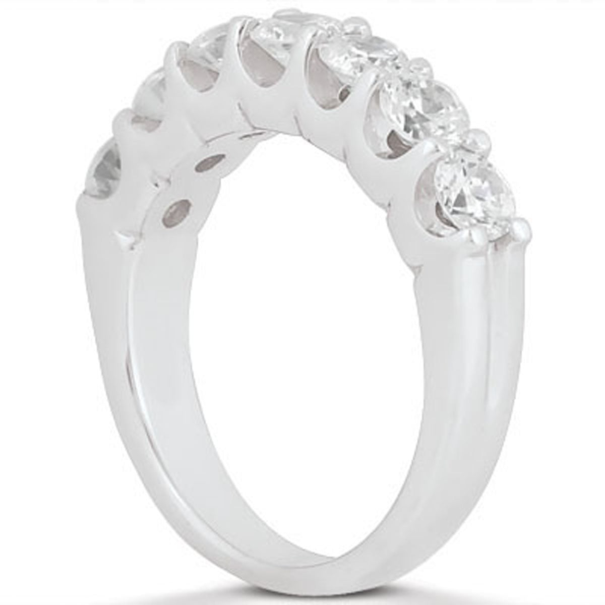 14k White Gold Diamond Scalloped Shared U Prong Setting Wedding Ring Band for Women | Yene Store