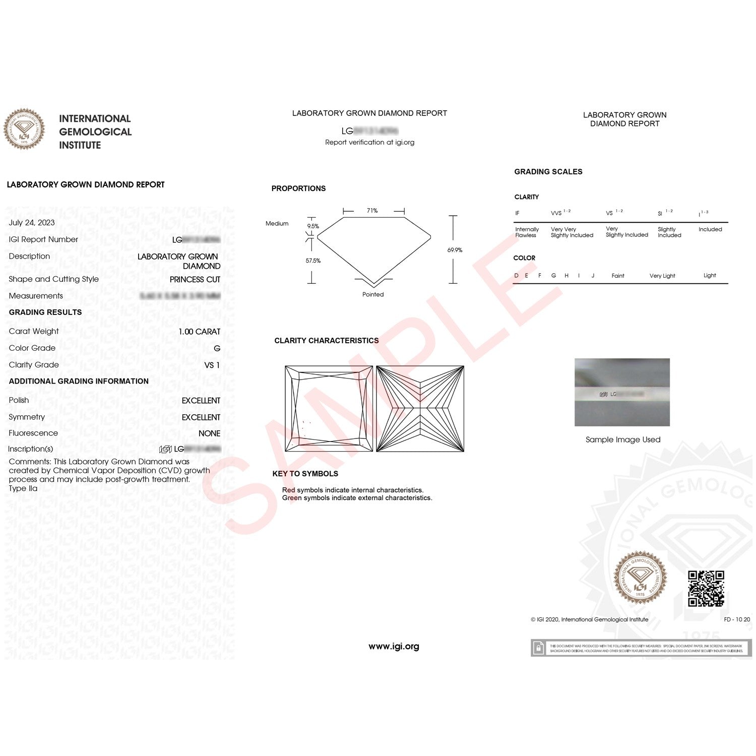 1 Carat Princess Lab Grown IGI G/VS1 Diamond Solitaire Ring in 14K White Gold