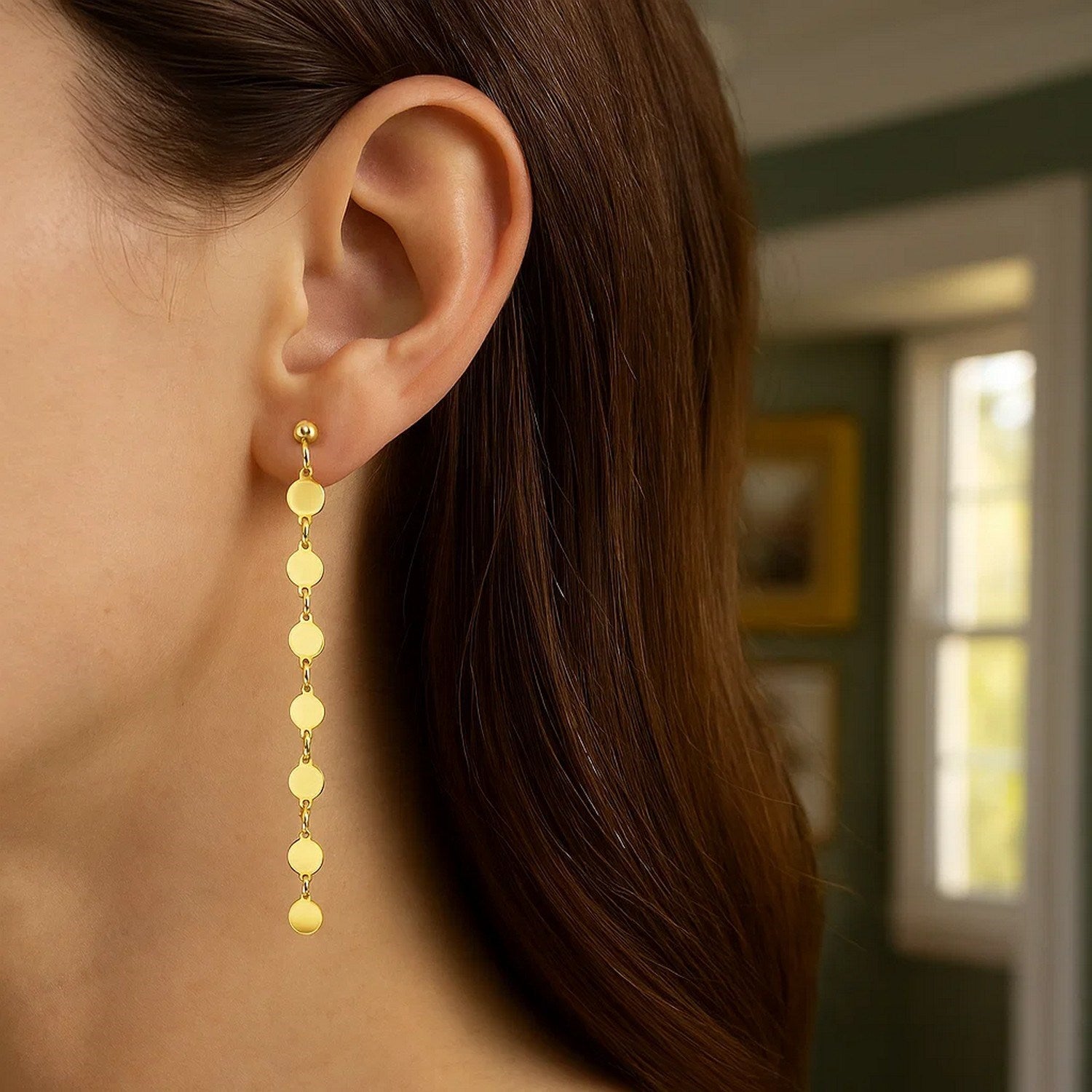 14k Yellow Gold Post Dangle Earrings with Polished Circles