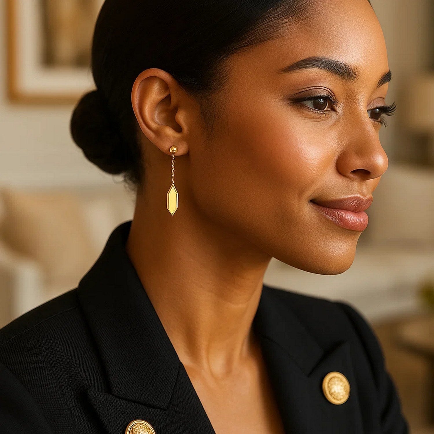 Hexagon Drop Earrings in 14K Yellow Gold