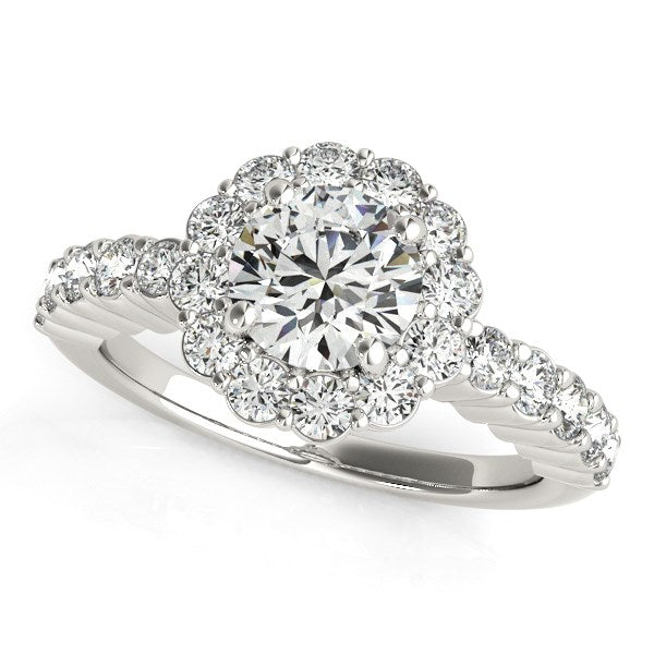 14k White Gold Round Floral Motif Diamond Engagement Ring (1 5/8 cttw) for Women | Yene Store
