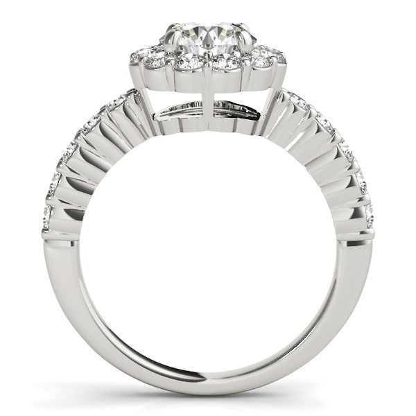 14k White Gold Round Floral Motif Diamond Engagement Ring (1 5/8 cttw) for Women | Yene Store