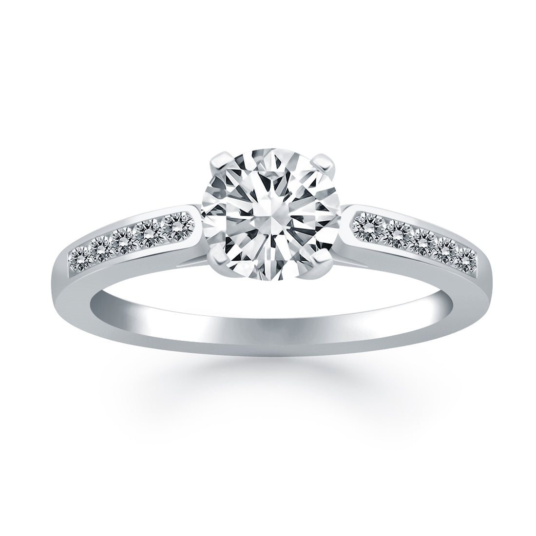 14k White Gold Diamond Channel Cathedral Engagement Ring for Women | Yene Store