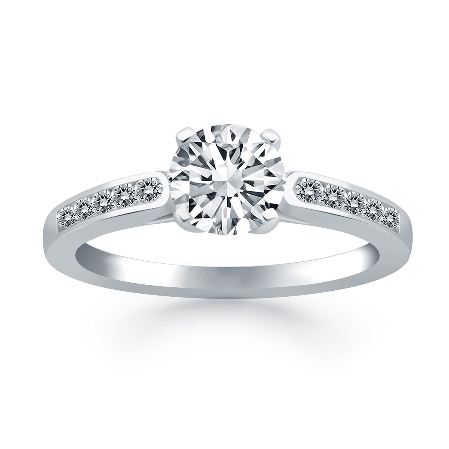 14k White Gold Diamond Channel Cathedral Engagement Ring for Women | Yene Store