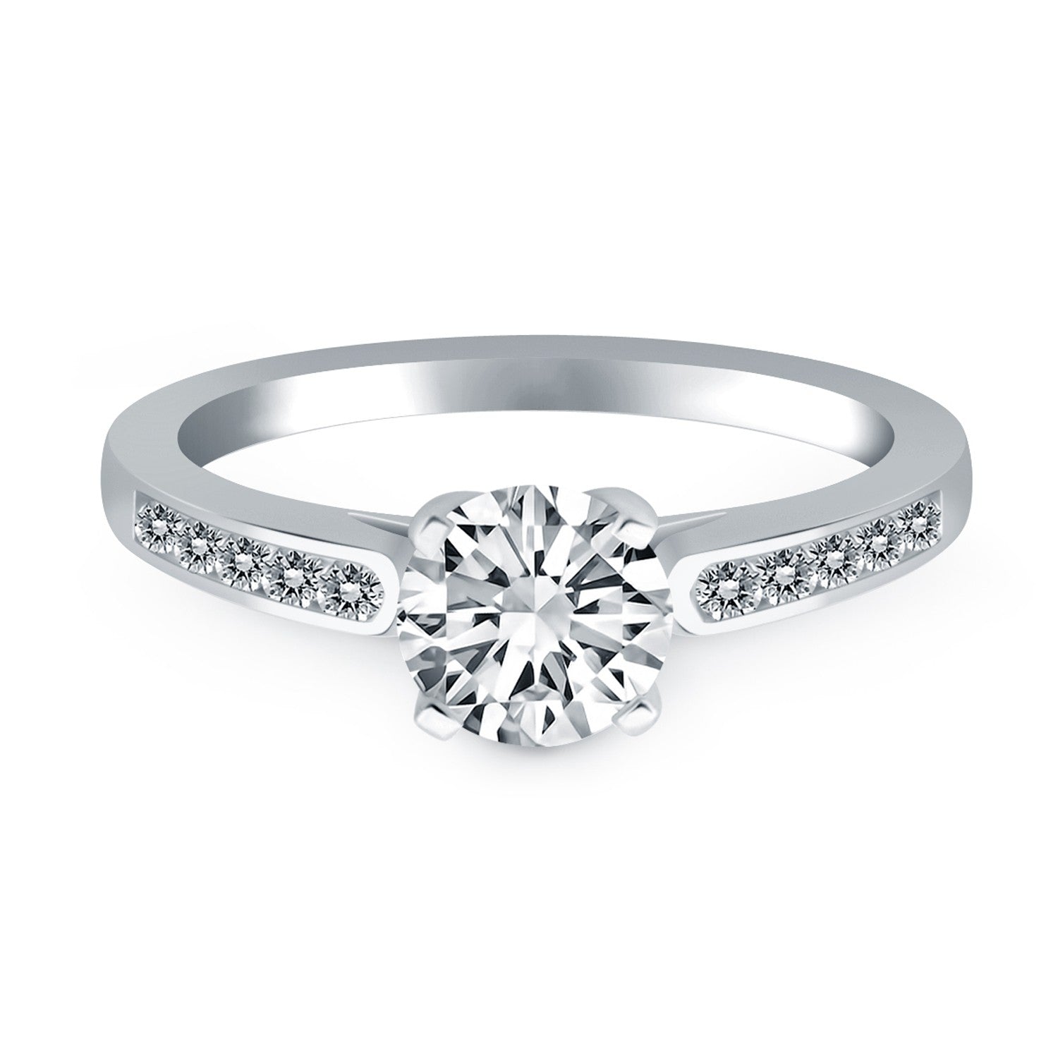 14k White Gold Diamond Channel Cathedral Engagement Ring for Women | Yene Store