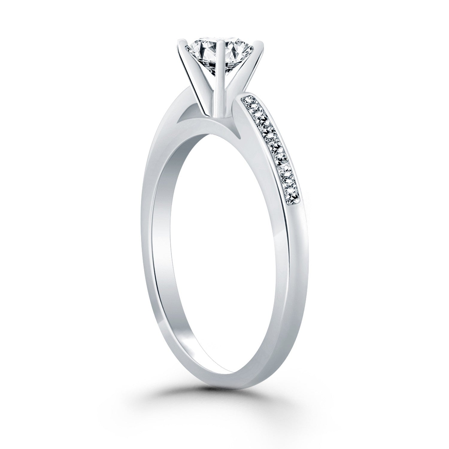 14k White Gold Diamond Channel Cathedral Engagement Ring for Women | Yene Store