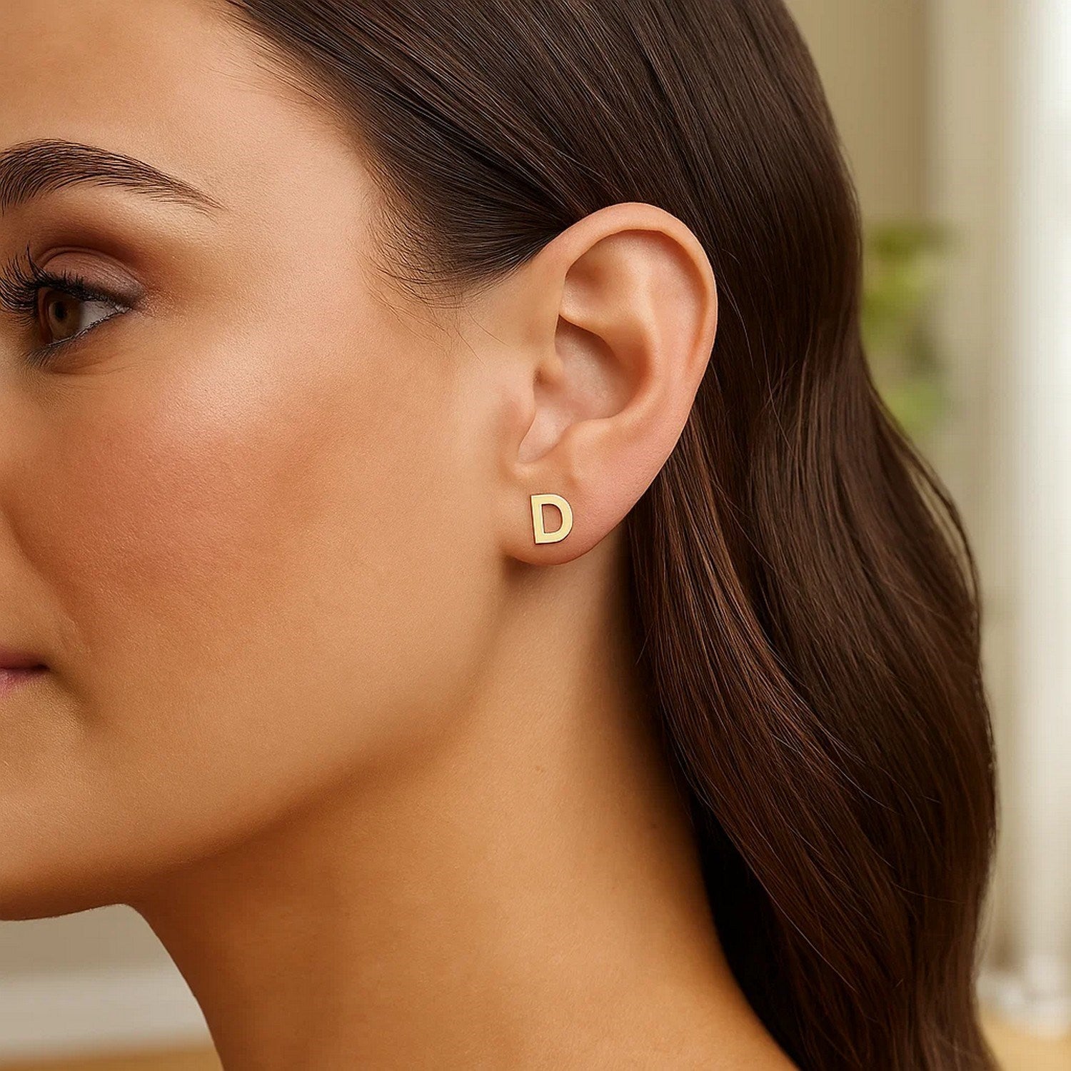 14K Yellow Gold Yours Truly Initial D Stud Earrings for Women | Yene Store