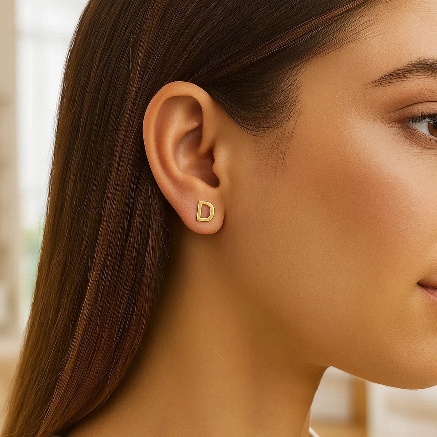 14K Yellow Gold Yours Truly Initial D Stud Earrings for Women | Yene Store