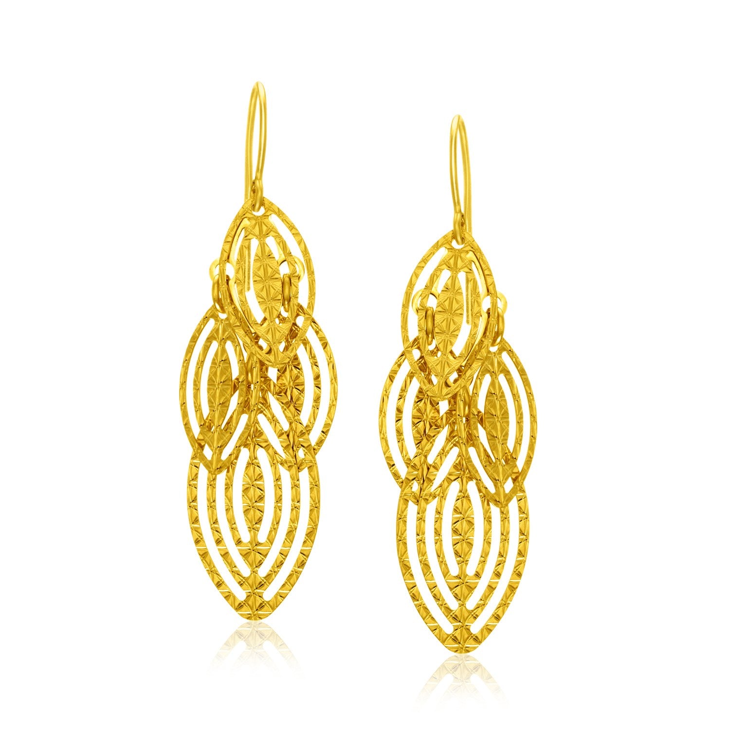 14k Yellow Gold Textured Cascading Cut Out Marquise Earrings for Women | Yene Store