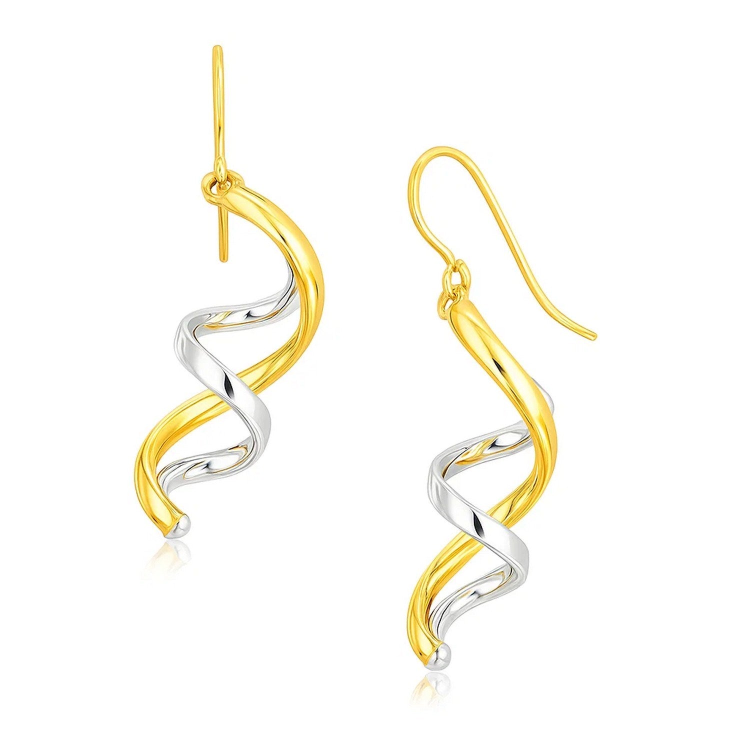 14k Two Tone Gold Double Helix Polished Dangling Earrings for Women | Yene Store