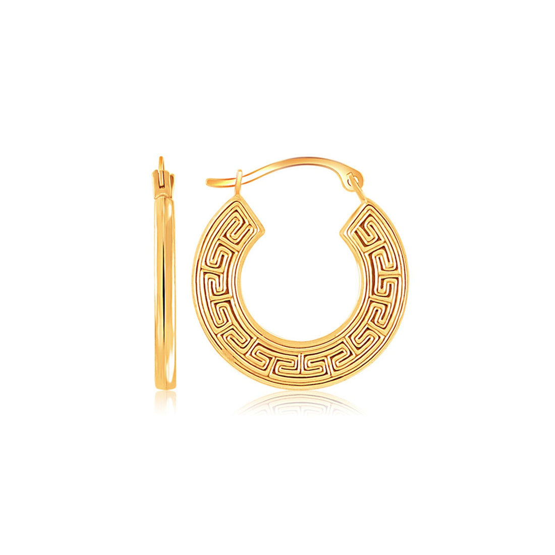 14k Yellow Gold Greek Key Small Hoop Earrings for Women | Yene Store