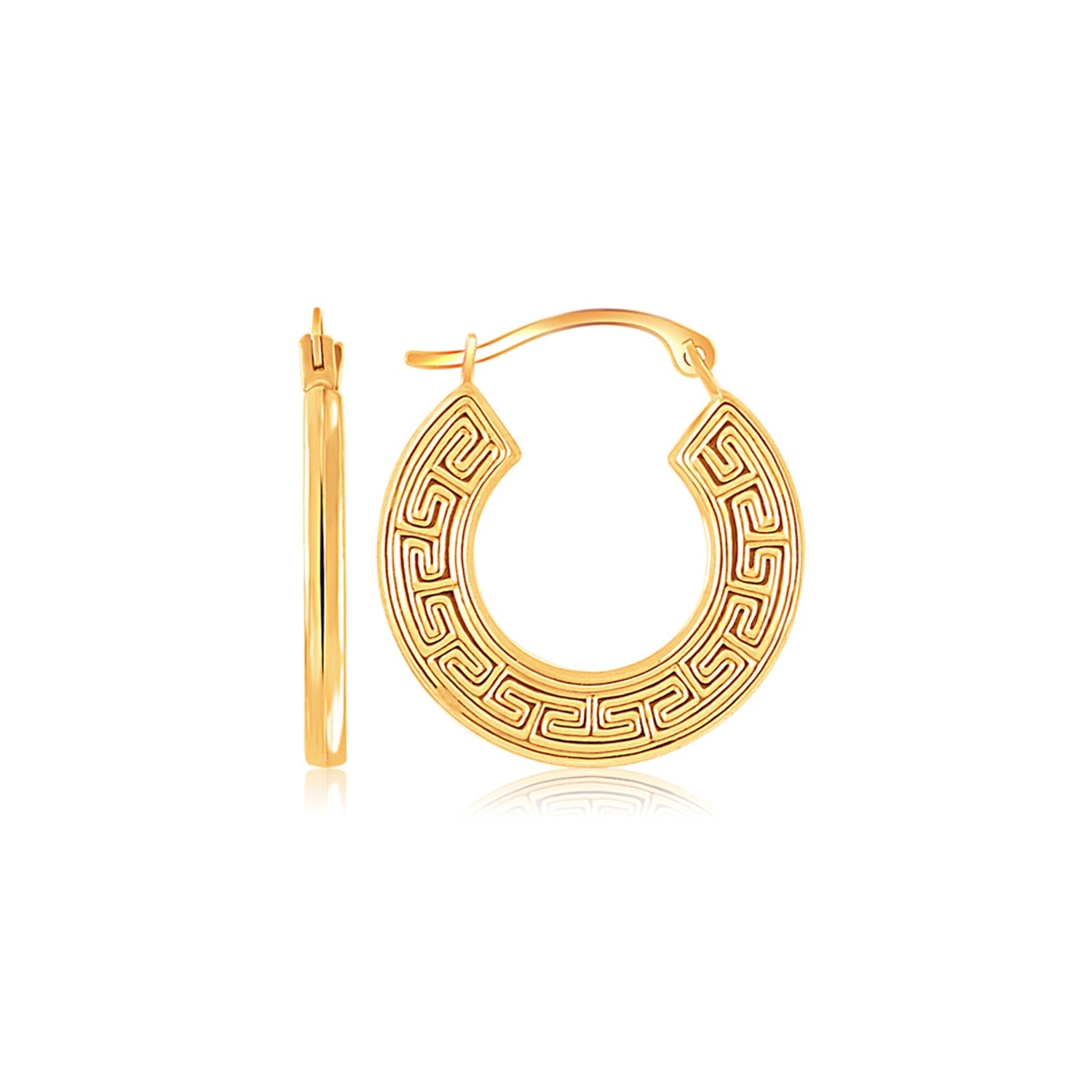 14k Yellow Gold Greek Key Small Hoop Earrings for Women | Yene Store
