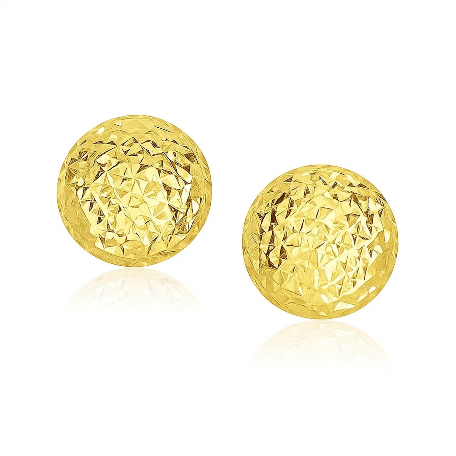 14k Yellow Gold Puff Round Earrings with Diamond Cuts(11mm) for Women | Yene Store