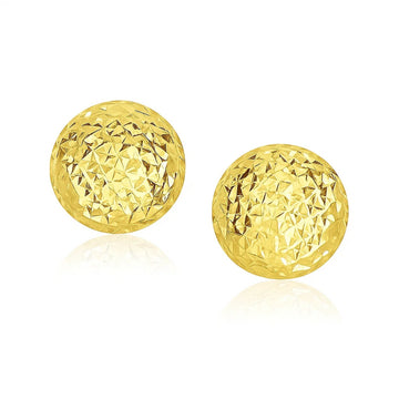 14k Yellow Gold Puff Round Earrings with Diamond Cuts(11mm) for Women | Yene Store