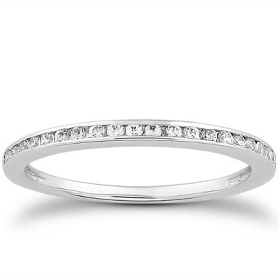 14k White Gold Slim Diamond Channel Set Wedding Ring Band for Women | Yene Store