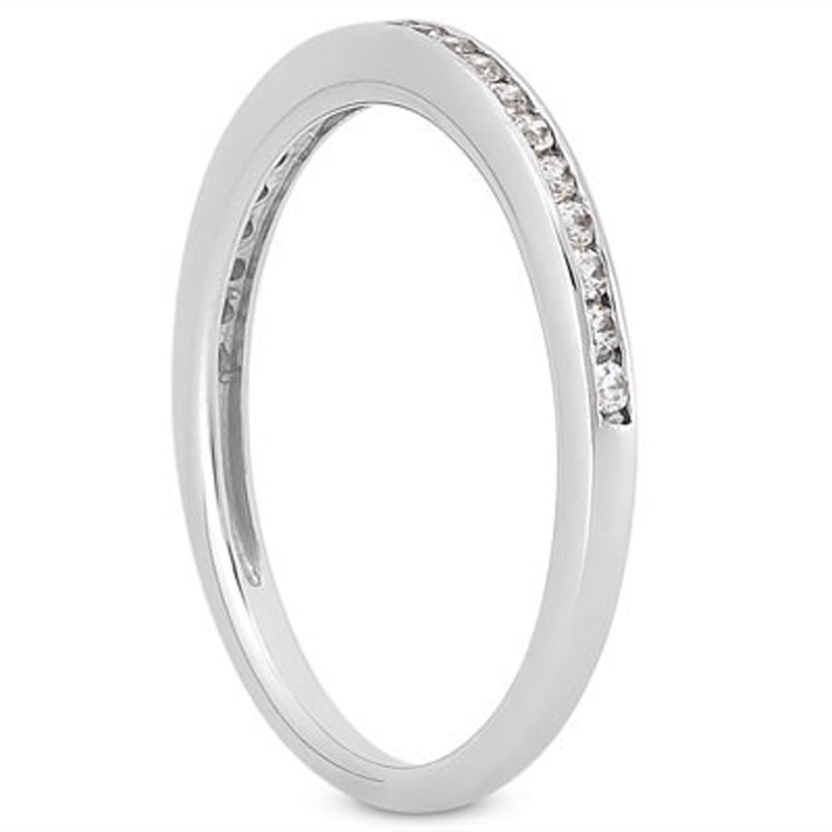 14k White Gold Slim Diamond Channel Set Wedding Ring Band for Women | Yene Store