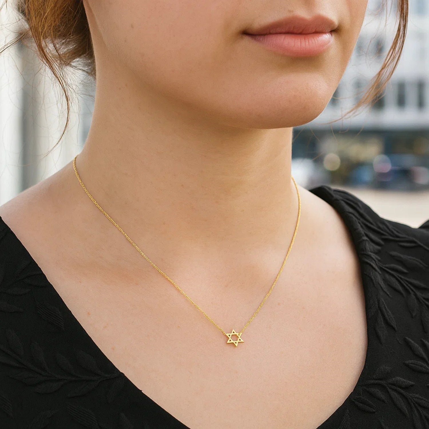 14k Yellow Gold Star of David Necklace for Women | Yene Store