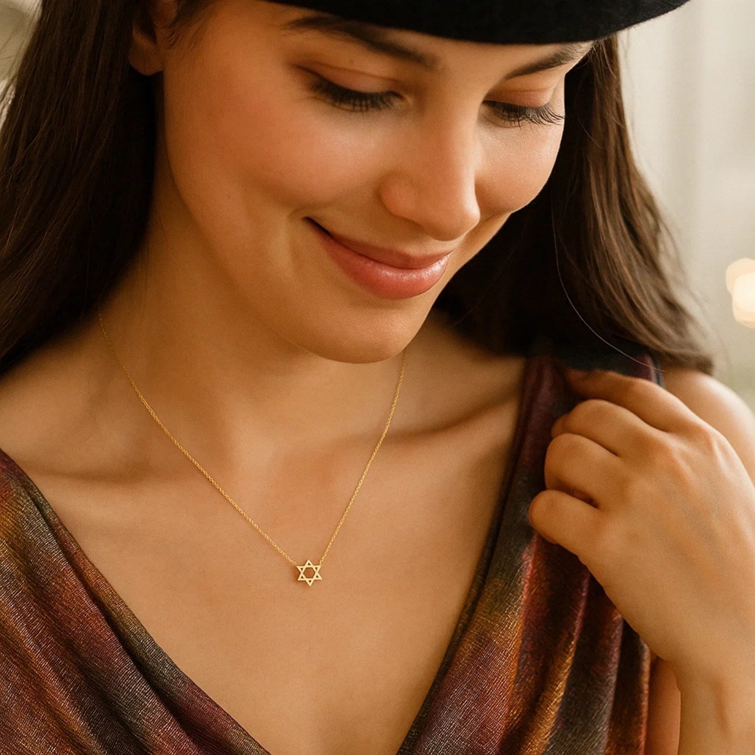 14k Yellow Gold Star of David Necklace for Women | Yene Store