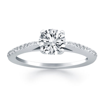 14k White Gold Micro Prong Diamond Cathedral Engagement Ring for Women | Yene Store