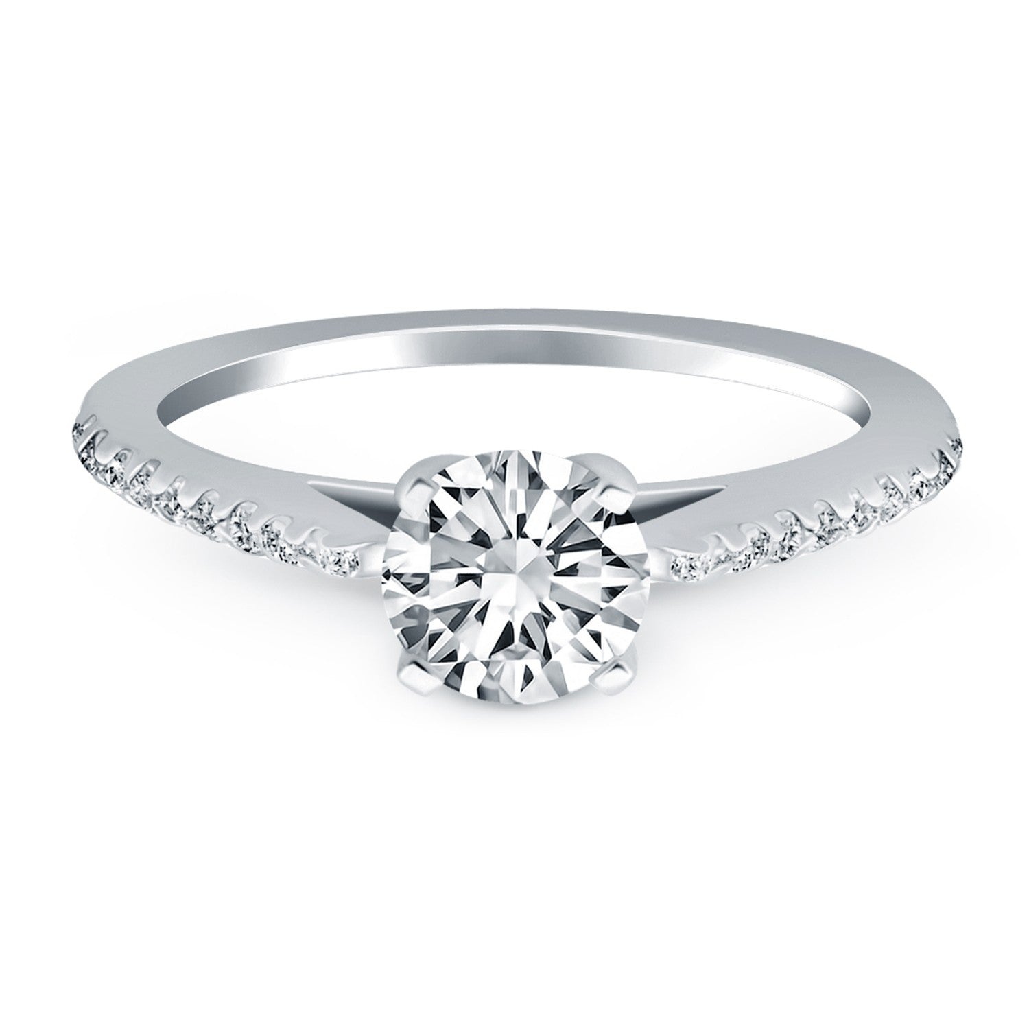 14k White Gold Micro Prong Diamond Cathedral Engagement Ring for Women | Yene Store