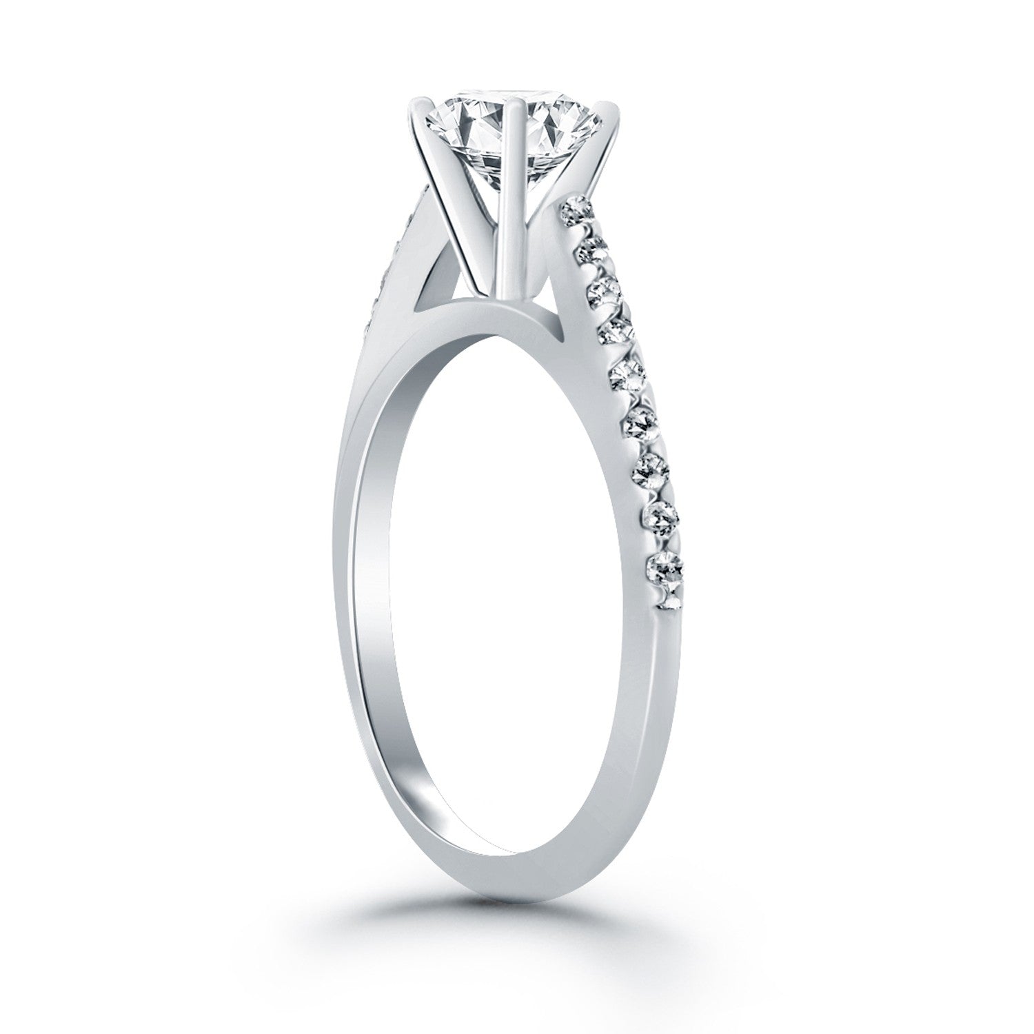 14k White Gold Micro Prong Diamond Cathedral Engagement Ring for Women | Yene Store