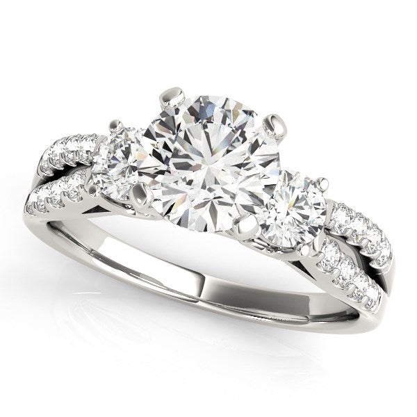 14k White Gold Split Shank 3 Stone Round Diamond Engagement Ring (2 cttw) for Women | Yene Store