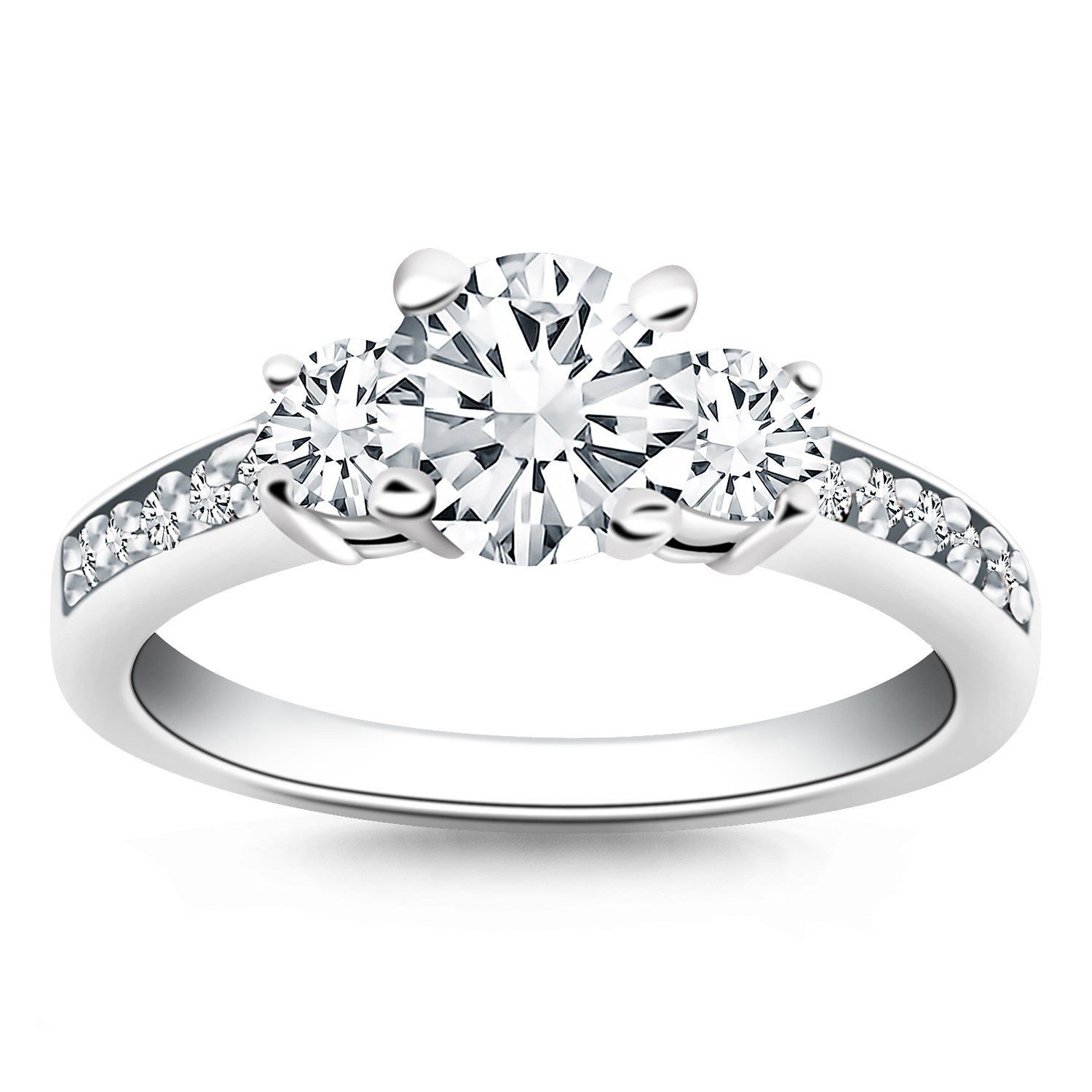 14k White Gold Three Stone Engagement Ring with Diamond Band for Women | Yene Store