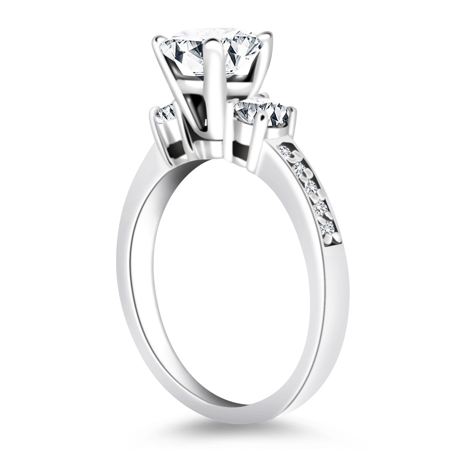 14k White Gold Three Stone Engagement Ring with Diamond Band for Women | Yene Store
