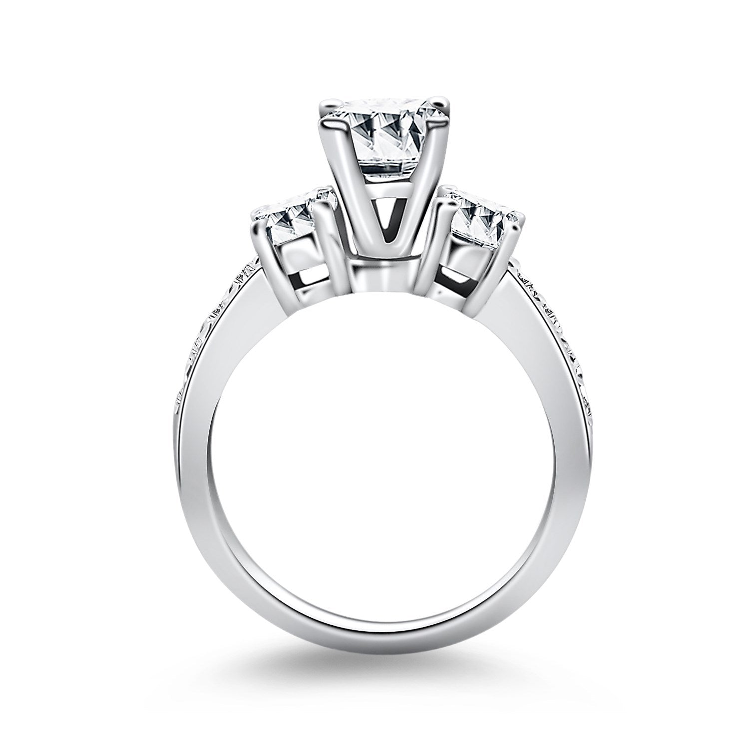 14k White Gold Three Stone Engagement Ring with Diamond Band for Women | Yene Store