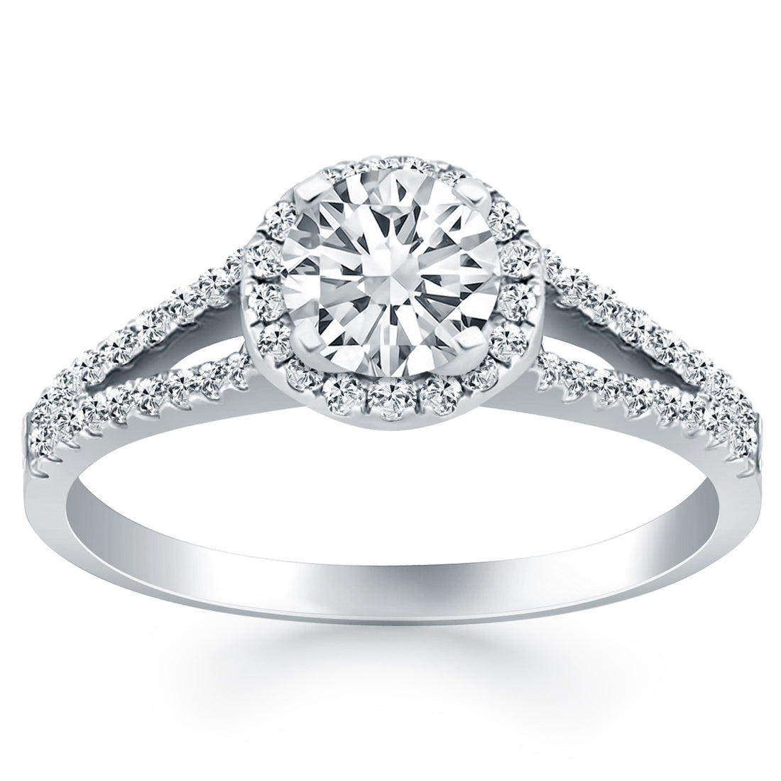 14k White Gold Diamond Halo Split Shank Engagement Ring for Women | Yene Store