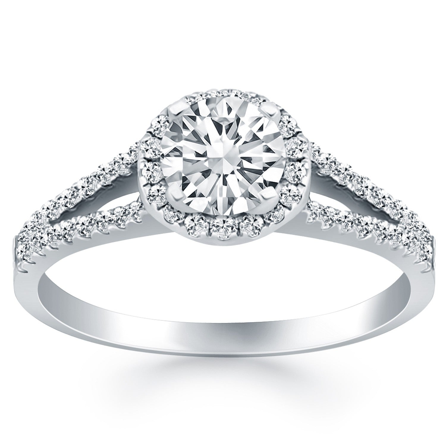 14k White Gold Diamond Halo Split Shank Engagement Ring for Women | Yene Store