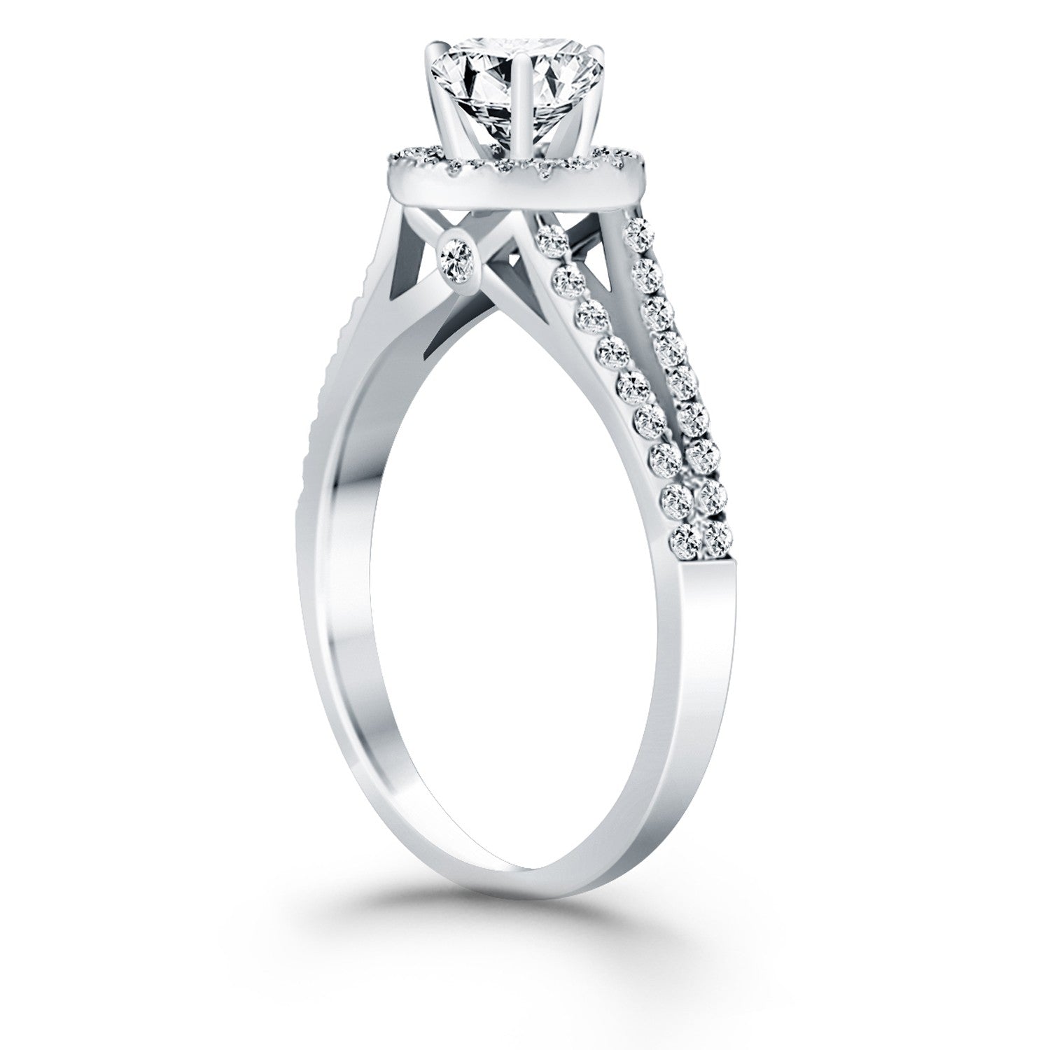 14k White Gold Diamond Halo Split Shank Engagement Ring for Women | Yene Store