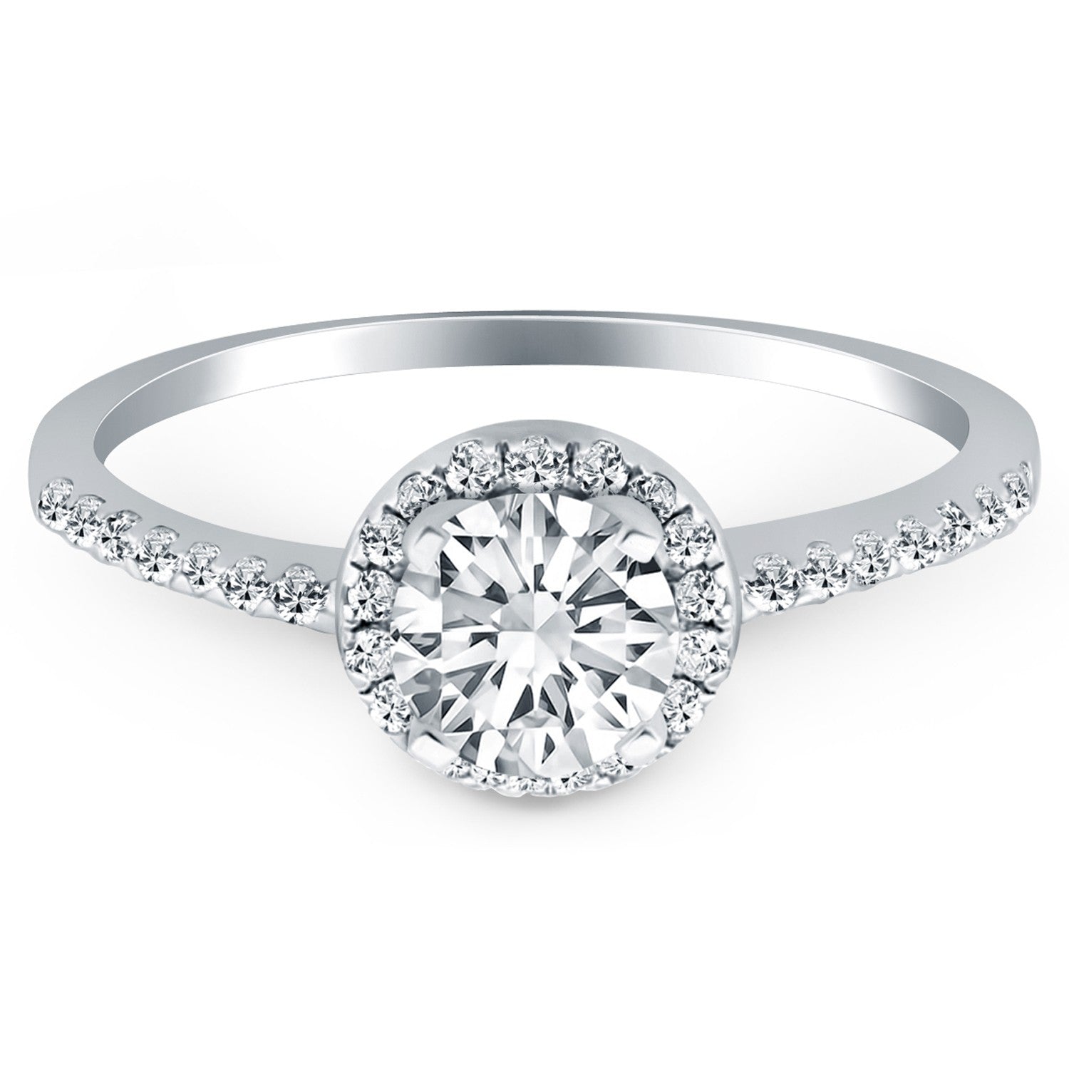 14k White Gold Diamond Halo Collar Engagement Ring for Women | Yene Store