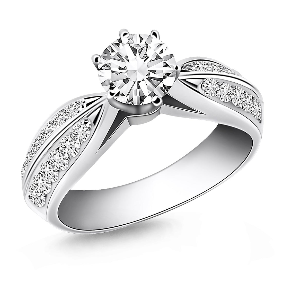 14k White Gold Cathedral Double Row Pave Diamond Engagement Ring for Women | Yene Store