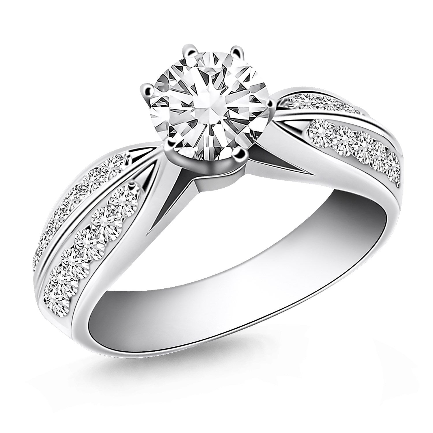 14k White Gold Cathedral Double Row Pave Diamond Engagement Ring for Women | Yene Store