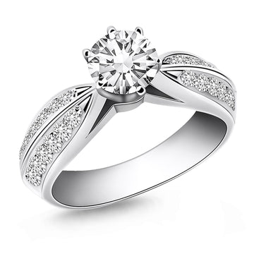 14k White Gold Cathedral Double Row Pave Diamond Engagement Ring for Women | Yene Store
