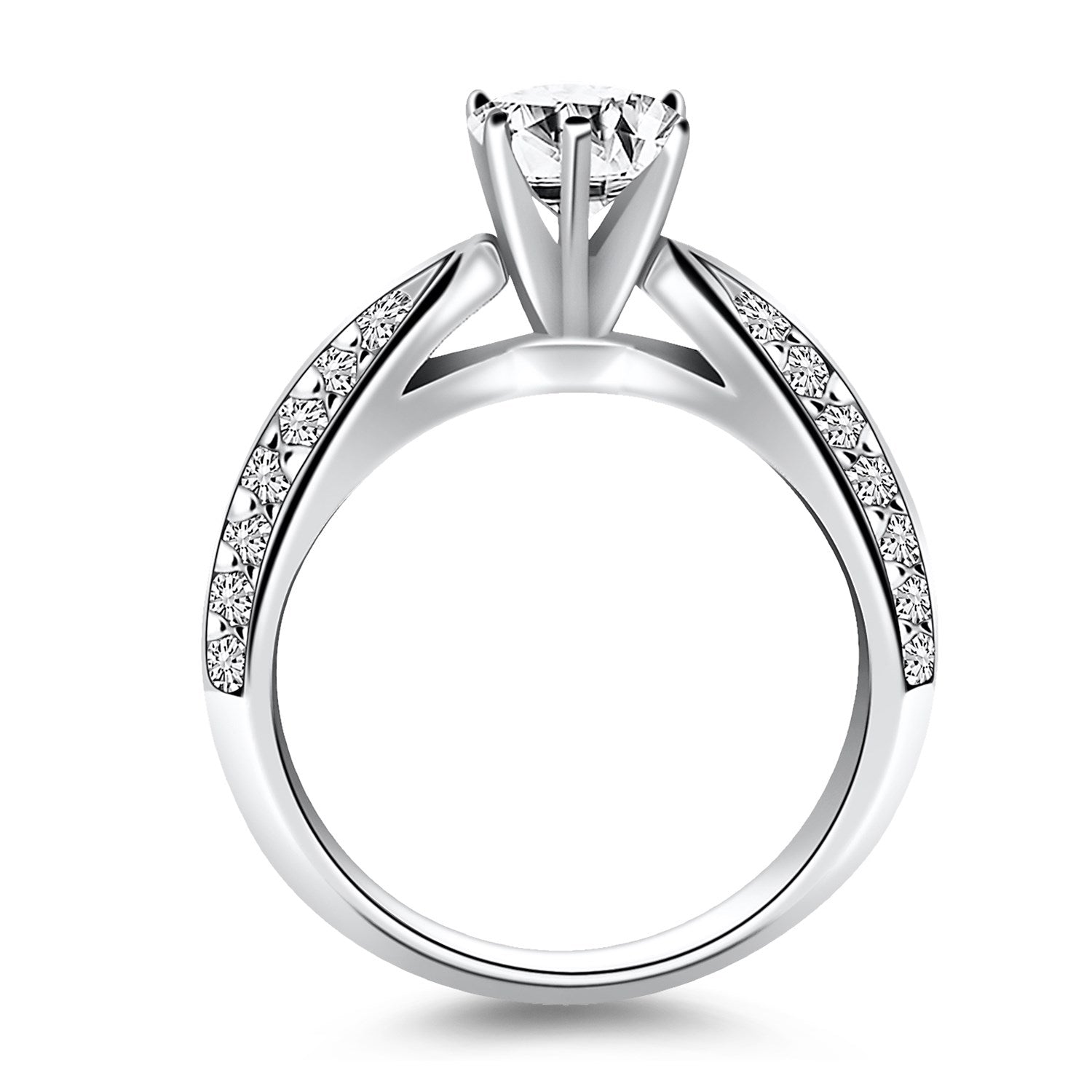 14k White Gold Cathedral Double Row Pave Diamond Engagement Ring for Women | Yene Store