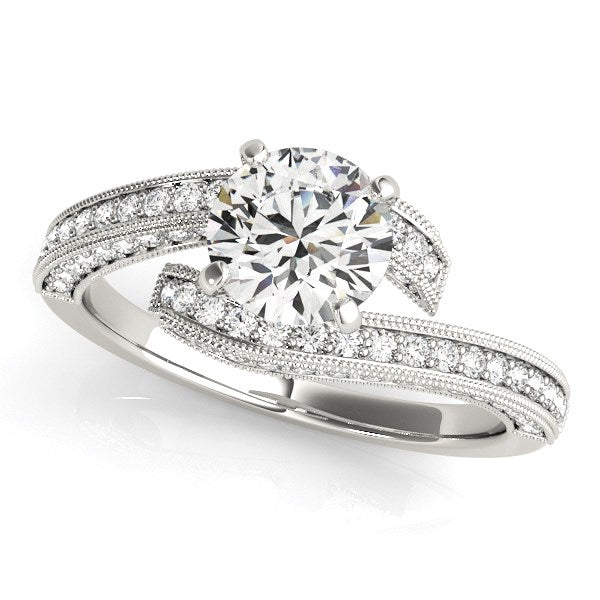 14k White Gold Round Diamond Bypass Style Engagement Ring (1 1/2 cttw) for Women | Yene Store