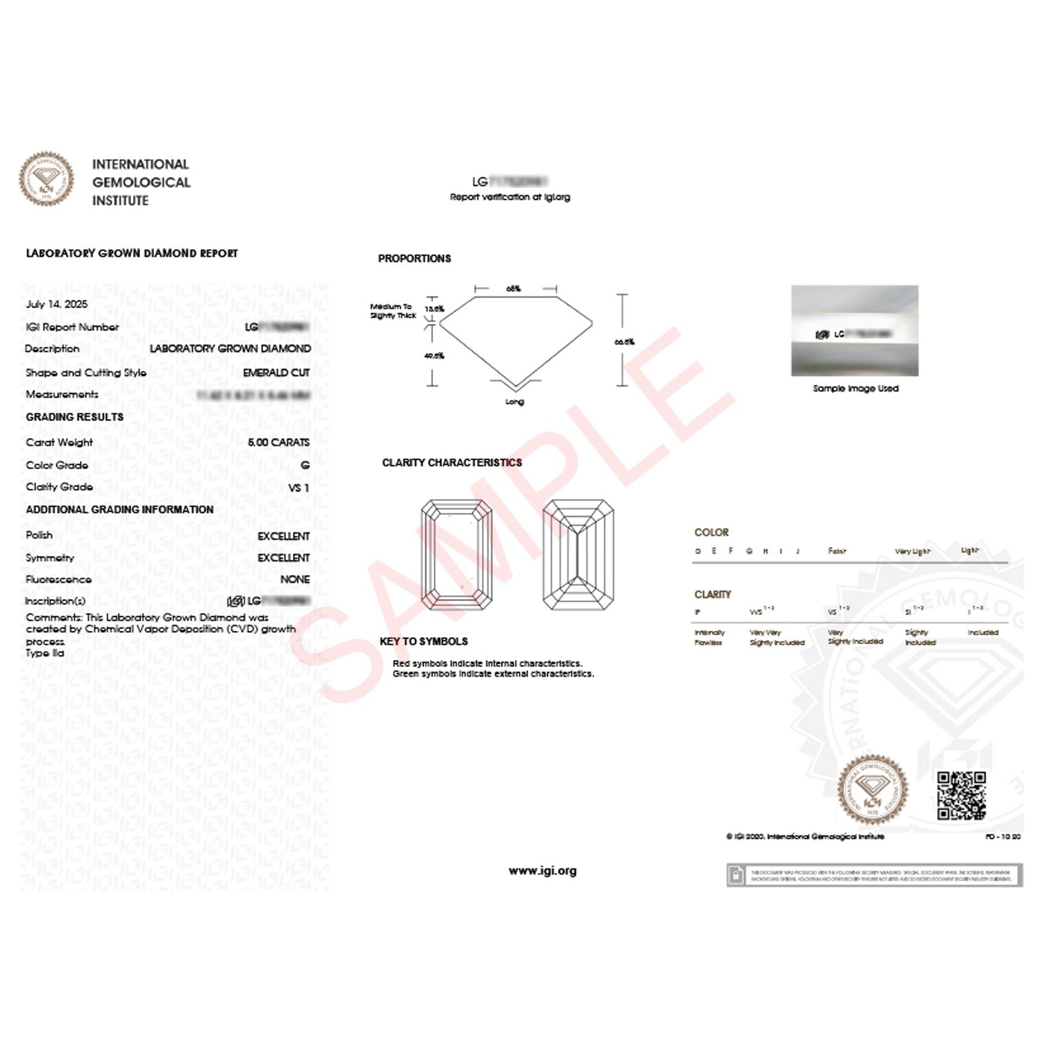 5 Carat Emerald Lab Grown IGI G/VS1 Diamond Solitaire Ring in 14K White Gold