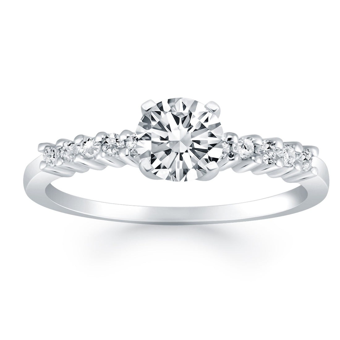 14k White Gold Shared Prong Accent Diamond Engagement Ring for Women | Yene Store