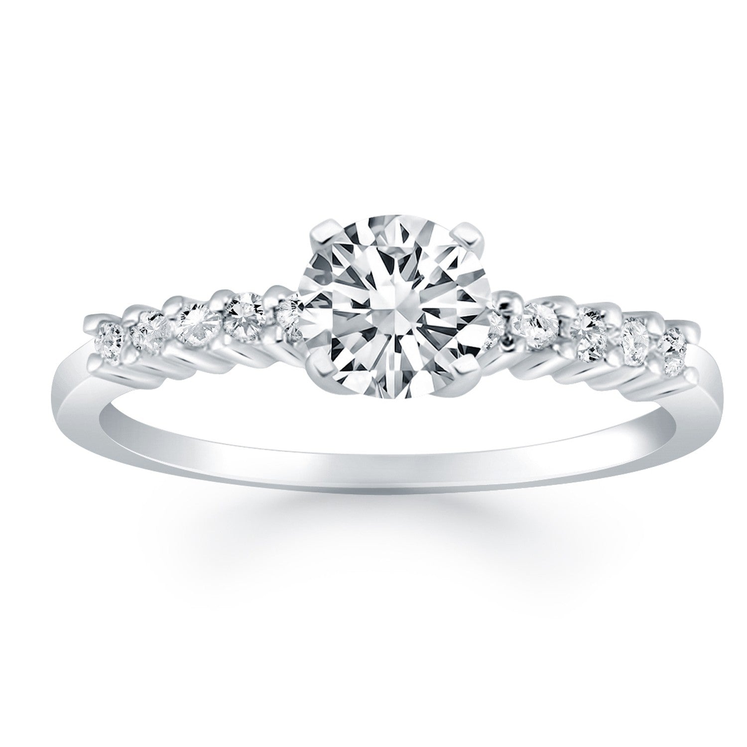 14k White Gold Shared Prong Accent Diamond Engagement Ring for Women | Yene Store
