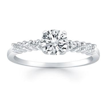 14k White Gold Shared Prong Accent Diamond Engagement Ring for Women | Yene Store