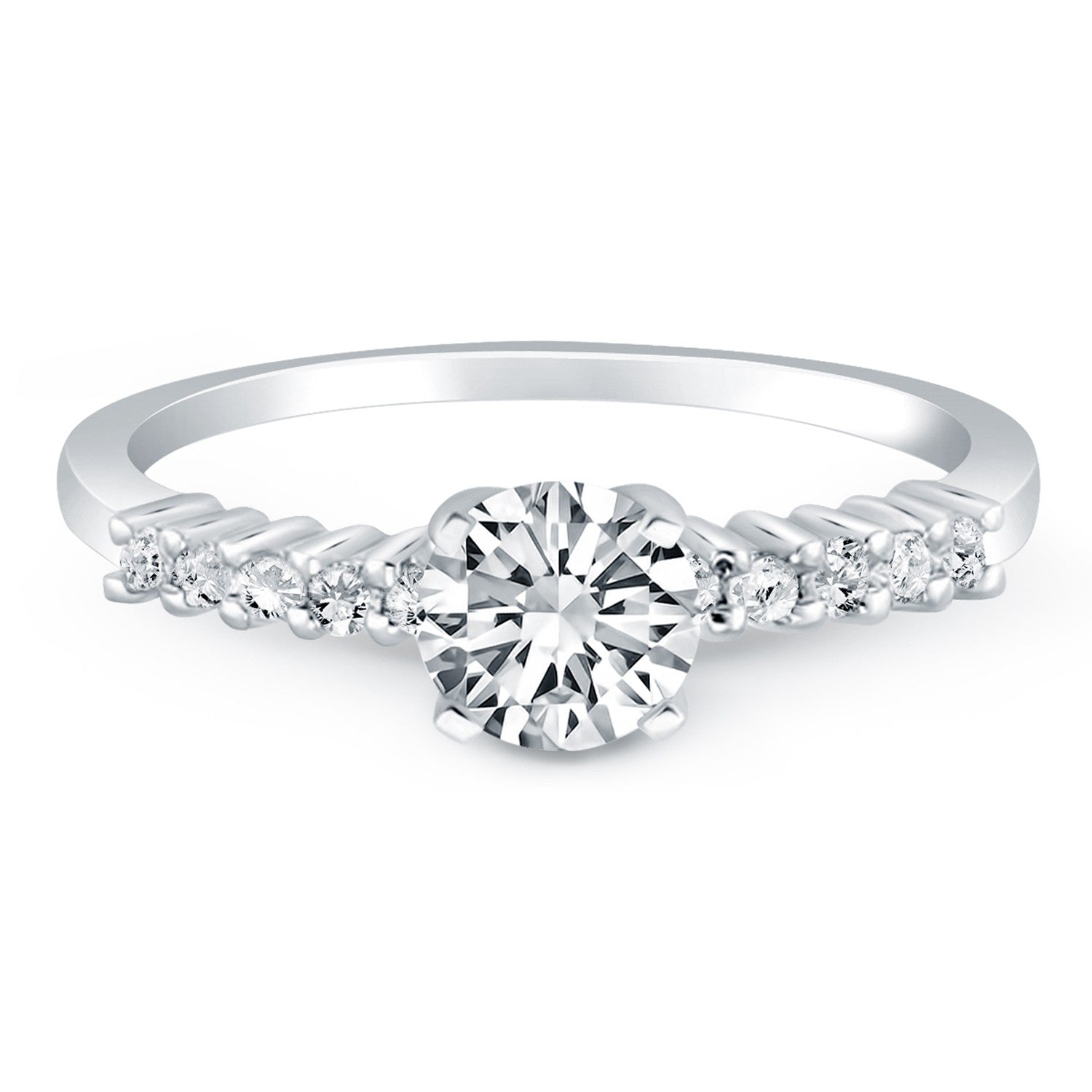 14k White Gold Shared Prong Accent Diamond Engagement Ring for Women | Yene Store